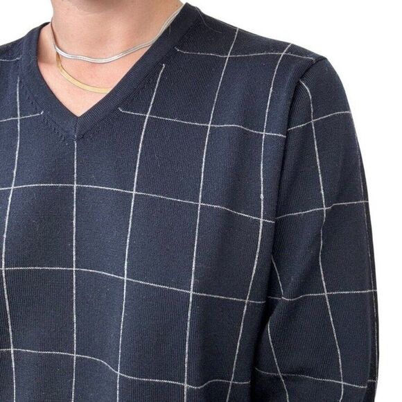 Vintage Brooks Brothers Country Club Navy Blue Checkered 100% Wool Sweater sz M - Picture 6 of 7